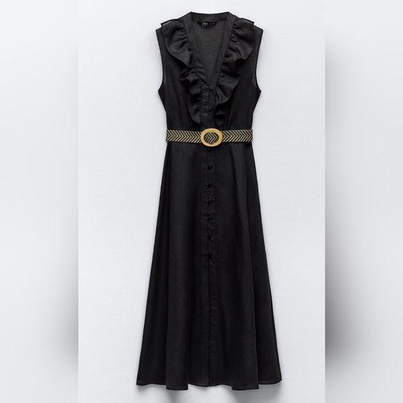 ZARA Belted linen dress - Picture 3 of 4